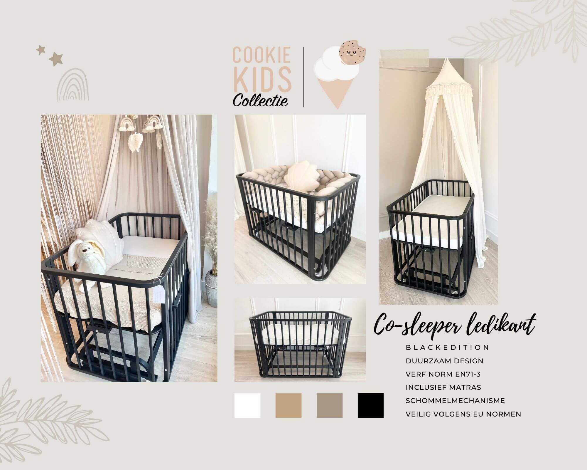 zwarte co sleepers, co-sleeping, co sleeper ledikant, zwart babybedje