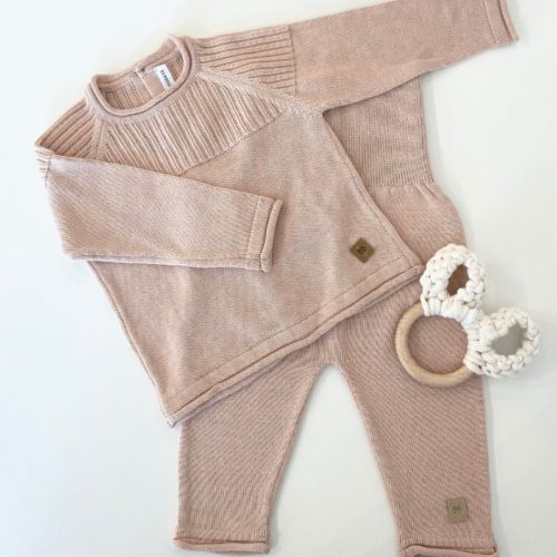 rib pakje nude bamboom, babykleertjes, babykleding, baby kleding setje, knitwear baby