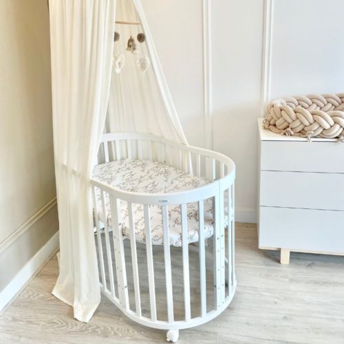 ovaal wieg en ledikant wit, 7in1 ovaal ledikant, wit ovale ledikant, wit ovale babybed, wit wiegje, wit babybed met wieltjes, rond wit wiegje