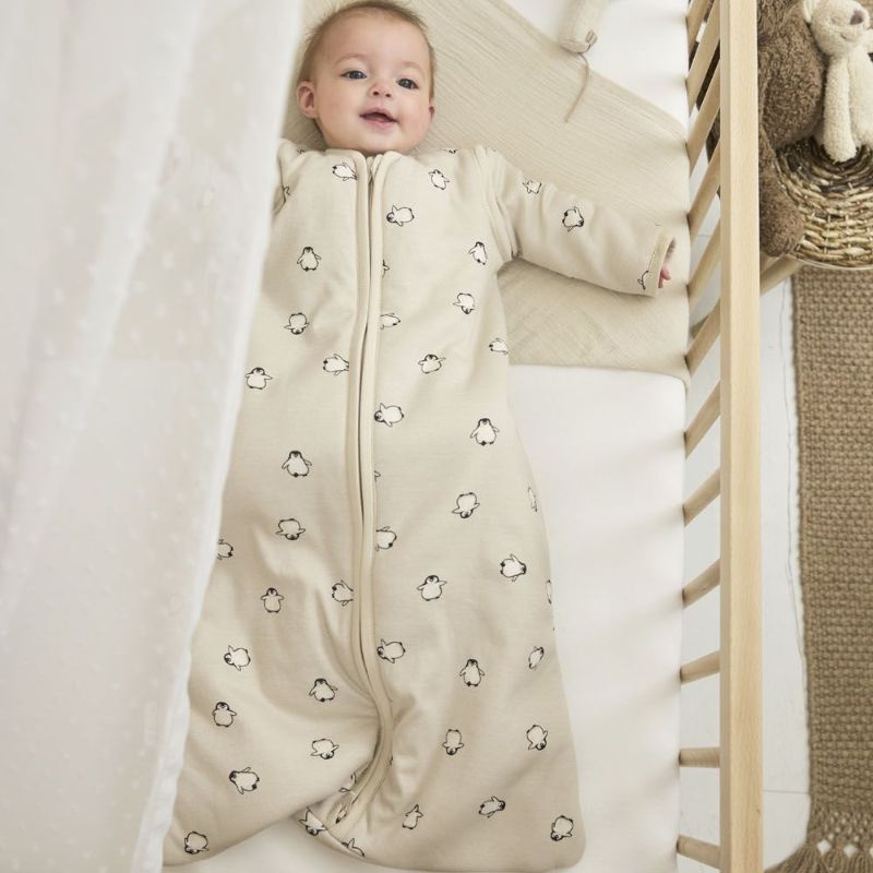 slaapzak met pinguin print, winterslaapzak baby, babyslaapzak, slaapzak met afritsbare mouwen, winterslaapzak,