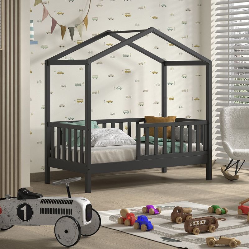 Peuterbedje dallas antraciet, antraciet peuterbedje, kinderbedje, peuterbedje met dak