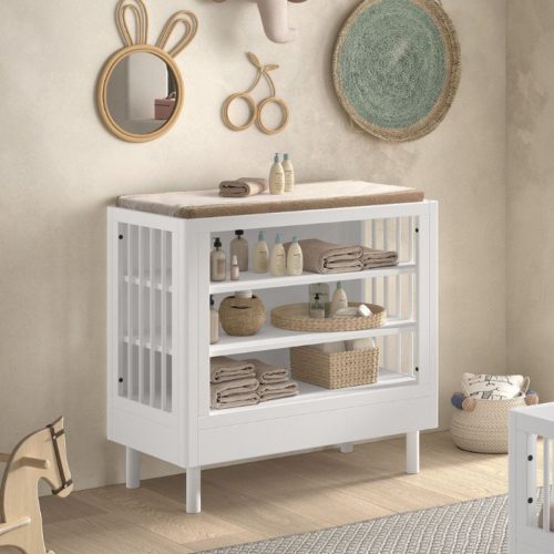 Forrest open commode wit, witte commode, verzorgingskast, ladekast, opbergkast, verschoningskast, witte commode babykamer, vipack, jaxx furniture