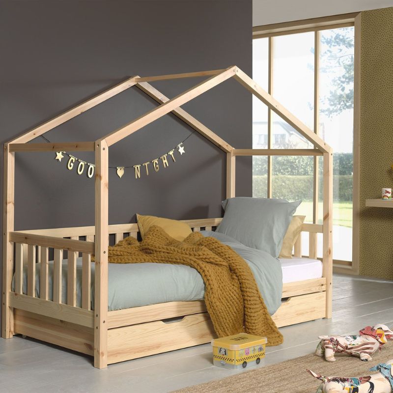 Peuterbedje dallas naturel, naturel peuterbedje, kinderbedje, peuterbedje met dak