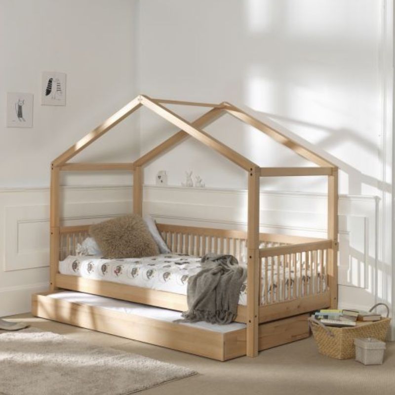 Peuterbedje dallas naturel, naturel peuterbedje, kinderbedje, peuterbedje met dak