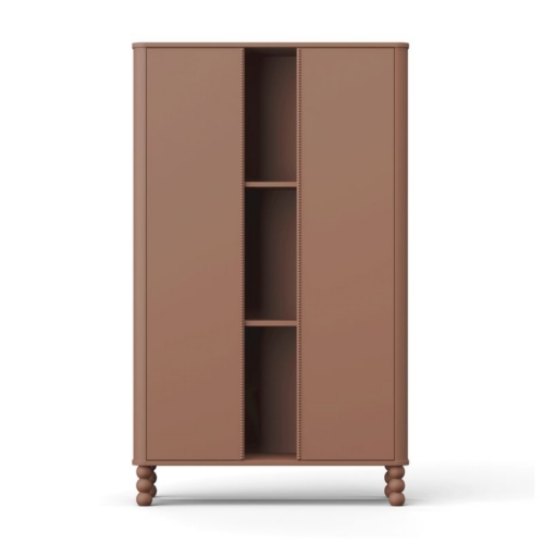 terracotta kinderkamer kledingkast, van baby- tot kinderkamerkast, roze vitrinekast, woodluckdesign, roze opbergkast